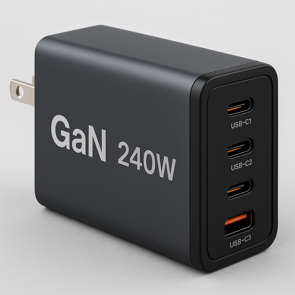 Сучасне GaN зарядне на 240W з USB-C портами для ноутбуків, смартфонів і гаджетів — потужне і компактне рішення